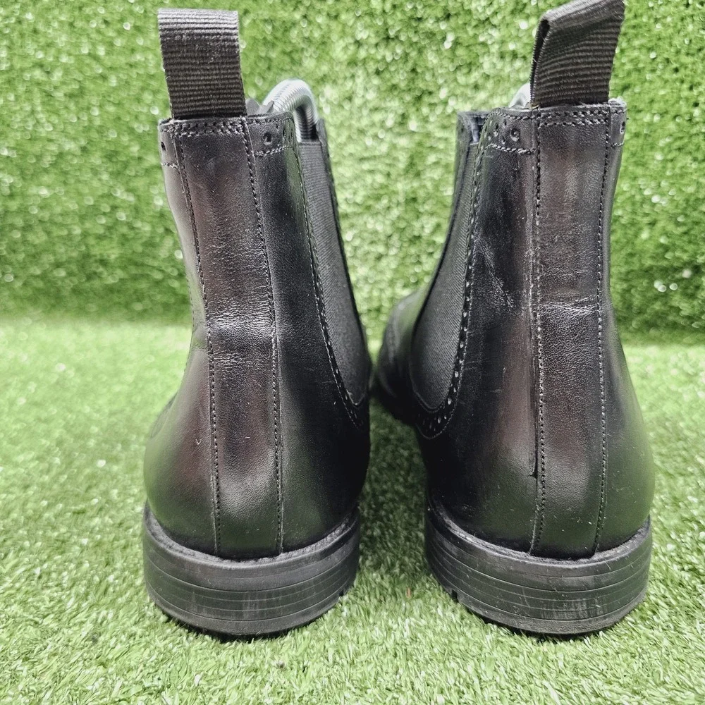 Clarks Wingtip Brouge Black Leather Pull On Chelsea Ankle‎ Boots Mens Size 10